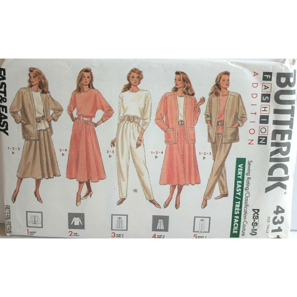 Butterick Sewing Pattern 4311 Jacket Top Skirt Pants Size XS-M